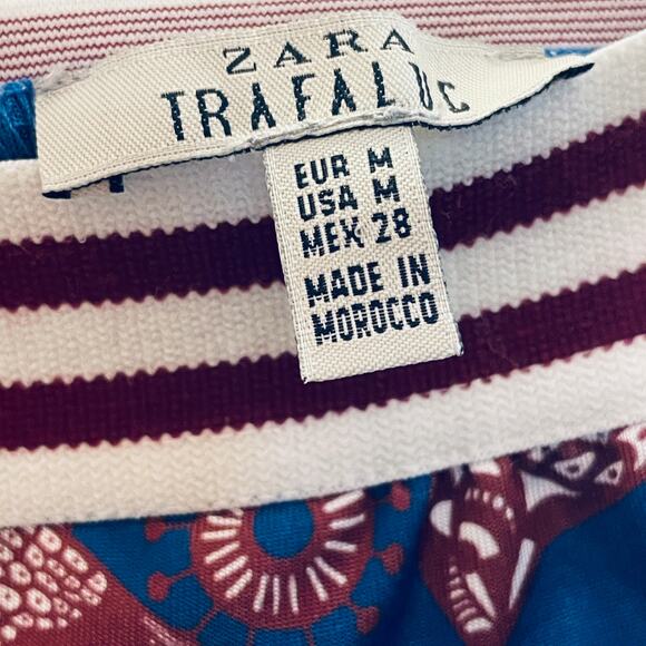 Zara Graphic Print Skirt - Women Size M - Burgundy and Teal - Picture 7 of 7